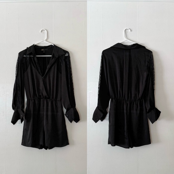 Maje Ines Lace-Paneled Playsuit in Black Polyester Size 1 Small - Picture 7 of 11